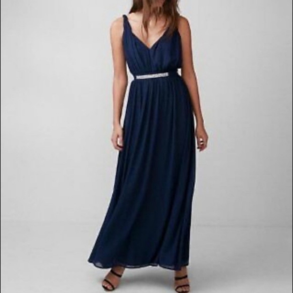 Brand New With Tags Express Elegant Navy Blue Maxi Dress Size: 0